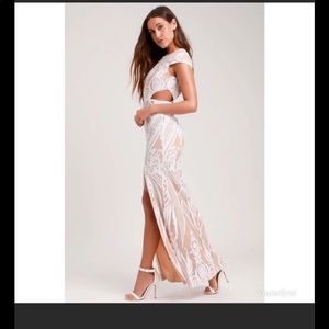 Emily white and nude sequins cutout maxi dress